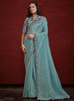 Paper Silk Sea Green Wedding Wear Hand Work Saree ( Stitched Blouse )